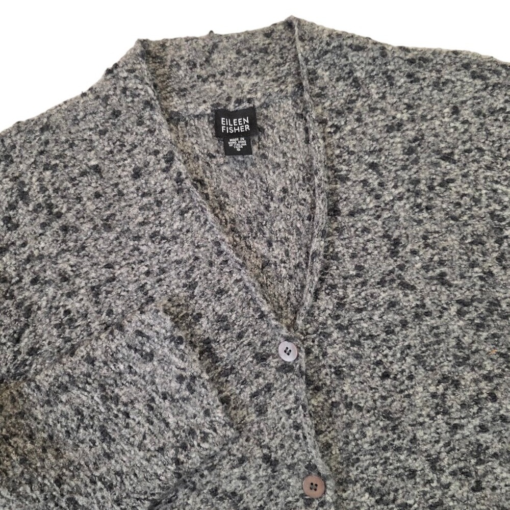 Eileen Fisher Women's S Merino Wool Boucle Knit Cardigan Charcoal Grey Marled